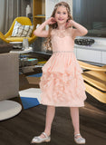 Madelyn A-Line Scoop Neck Knee-Length Chiffon Junior Bridesmaid Dress With Beading Sequins Cascading Ruffles UKP0013565