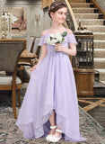 Sheila A-Line Off-the-Shoulder Asymmetrical Chiffon Junior Bridesmaid Dress With Cascading Ruffles UKP0013566