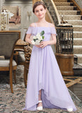 Sheila A-Line Off-the-Shoulder Asymmetrical Chiffon Junior Bridesmaid Dress With Cascading Ruffles UKP0013566