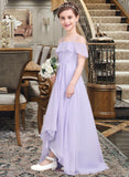 Sheila A-Line Off-the-Shoulder Asymmetrical Chiffon Junior Bridesmaid Dress With Cascading Ruffles UKP0013566