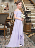 Sheila A-Line Off-the-Shoulder Asymmetrical Chiffon Junior Bridesmaid Dress With Cascading Ruffles UKP0013566