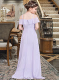 Sheila A-Line Off-the-Shoulder Asymmetrical Chiffon Junior Bridesmaid Dress With Cascading Ruffles UKP0013566