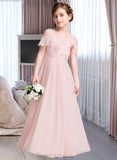 Kenzie A-Line V-neck Floor-Length Chiffon Junior Bridesmaid Dress With Cascading Ruffles UKP0013567