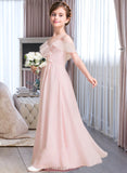 Kenzie A-Line V-neck Floor-Length Chiffon Junior Bridesmaid Dress With Cascading Ruffles UKP0013567