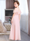 Kenzie A-Line V-neck Floor-Length Chiffon Junior Bridesmaid Dress With Cascading Ruffles UKP0013567