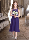 Nicky A-Line Scoop Neck Tea-Length Chiffon Junior Bridesmaid Dress UKP0013569