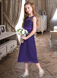 Nicky A-Line Scoop Neck Tea-Length Chiffon Junior Bridesmaid Dress UKP0013569