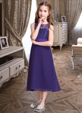 Nicky A-Line Scoop Neck Tea-Length Chiffon Junior Bridesmaid Dress UKP0013569