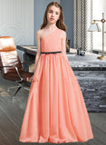 Yasmin A-Line One-Shoulder Floor-Length Chiffon Junior Bridesmaid Dress With Ruffle Bow(s) UKP0013570