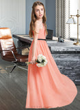 Yasmin A-Line One-Shoulder Floor-Length Chiffon Junior Bridesmaid Dress With Ruffle Bow(s) UKP0013570