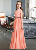 Yasmin A-Line One-Shoulder Floor-Length Chiffon Junior Bridesmaid Dress With Ruffle Bow(s) UKP0013570