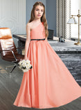 Yasmin A-Line One-Shoulder Floor-Length Chiffon Junior Bridesmaid Dress With Ruffle Bow(s) UKP0013570