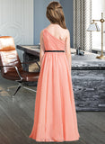 Yasmin A-Line One-Shoulder Floor-Length Chiffon Junior Bridesmaid Dress With Ruffle Bow(s) UKP0013570