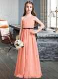 Yasmin A-Line One-Shoulder Floor-Length Chiffon Junior Bridesmaid Dress With Ruffle Bow(s) UKP0013570