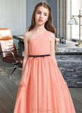 Yasmin A-Line One-Shoulder Floor-Length Chiffon Junior Bridesmaid Dress With Ruffle Bow(s) UKP0013570