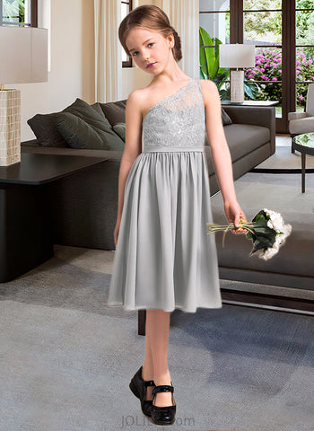 Lexi A-Line One-Shoulder Knee-Length Chiffon Lace Junior Bridesmaid Dress UKP0013571