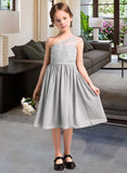 Lexi A-Line One-Shoulder Knee-Length Chiffon Lace Junior Bridesmaid Dress UKP0013571