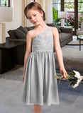 Lexi A-Line One-Shoulder Knee-Length Chiffon Lace Junior Bridesmaid Dress UKP0013571