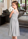 Lexi A-Line One-Shoulder Knee-Length Chiffon Lace Junior Bridesmaid Dress UKP0013571