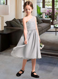 Lexi A-Line One-Shoulder Knee-Length Chiffon Lace Junior Bridesmaid Dress UKP0013571