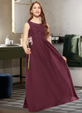 Marcia A-Line Scoop Neck Floor-Length Chiffon Lace Junior Bridesmaid Dress With Beading Sequins UKP0013572