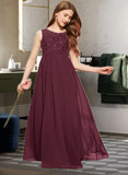 Marcia A-Line Scoop Neck Floor-Length Chiffon Lace Junior Bridesmaid Dress With Beading Sequins UKP0013572