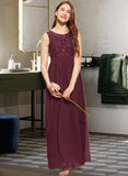 Marcia A-Line Scoop Neck Floor-Length Chiffon Lace Junior Bridesmaid Dress With Beading Sequins UKP0013572