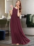 Marcia A-Line Scoop Neck Floor-Length Chiffon Lace Junior Bridesmaid Dress With Beading Sequins UKP0013572