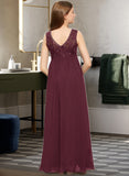 Marcia A-Line Scoop Neck Floor-Length Chiffon Lace Junior Bridesmaid Dress With Beading Sequins UKP0013572