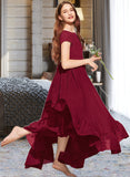 Jacquelyn A-Line Scoop Neck Floor-Length Chiffon Junior Bridesmaid Dress With Appliques Lace Bow(s) Cascading Ruffles UKP0013573