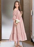 Myah A-Line Square Neckline Ankle-Length Chiffon Junior Bridesmaid Dress With Ruffle Lace UKP0013575