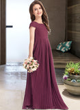 Skye A-Line Square Neckline Floor-Length Chiffon Junior Bridesmaid Dress With Lace Bow(s) Pleated UKP0013576