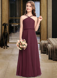 Priscilla A-Line V-neck Floor-Length Chiffon Junior Bridesmaid Dress UKP0013577