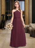 Priscilla A-Line V-neck Floor-Length Chiffon Junior Bridesmaid Dress UKP0013577