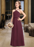 Priscilla A-Line V-neck Floor-Length Chiffon Junior Bridesmaid Dress UKP0013577