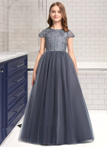 Hallie Ball-Gown/Princess Scoop Neck Floor-Length Tulle Lace Junior Bridesmaid Dress UKP0013578