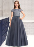 Hallie Ball-Gown/Princess Scoop Neck Floor-Length Tulle Lace Junior Bridesmaid Dress UKP0013578