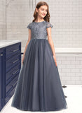 Hallie Ball-Gown/Princess Scoop Neck Floor-Length Tulle Lace Junior Bridesmaid Dress UKP0013578