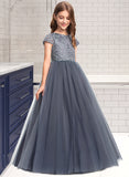 Hallie Ball-Gown/Princess Scoop Neck Floor-Length Tulle Lace Junior Bridesmaid Dress UKP0013578