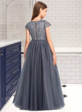 Hallie Ball-Gown/Princess Scoop Neck Floor-Length Tulle Lace Junior Bridesmaid Dress UKP0013578