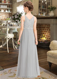 Kiera A-Line V-neck Floor-Length Chiffon Lace Junior Bridesmaid Dress UKP0013579