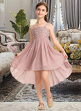 Courtney A-Line Square Neckline Asymmetrical Chiffon Lace Junior Bridesmaid Dress UKP0013580