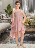 Courtney A-Line Square Neckline Asymmetrical Chiffon Lace Junior Bridesmaid Dress UKP0013580