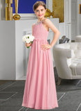 Aylin A-Line Scoop Neck Floor-Length Chiffon Lace Junior Bridesmaid Dress With Ruffle Beading Sequins UKP0013582