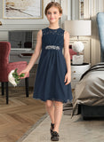 Martina A-Line Scoop Neck Knee-Length Chiffon Lace Junior Bridesmaid Dress With Beading Sequins Bow(s) UKP0013583