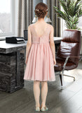 Erica A-Line V-neck Knee-Length Chiffon Junior Bridesmaid Dress With Bow(s) UKP0013586