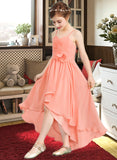 Krystal A-Line Sweetheart Asymmetrical Chiffon Junior Bridesmaid Dress With Ruffle Flower(s) UKP0013587