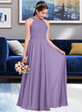 Kiley A-Line Scoop Neck Floor-Length Chiffon Junior Bridesmaid Dress With Ruffle UKP0013588