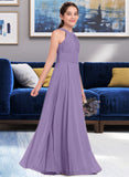 Kiley A-Line Scoop Neck Floor-Length Chiffon Junior Bridesmaid Dress With Ruffle UKP0013588