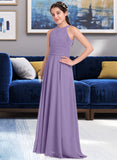 Kiley A-Line Scoop Neck Floor-Length Chiffon Junior Bridesmaid Dress With Ruffle UKP0013588